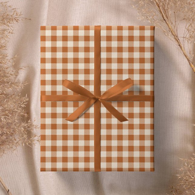 Höstbränd orange gingham-mönster höst-rutigt presentpapper (Skapare uppladdad)
