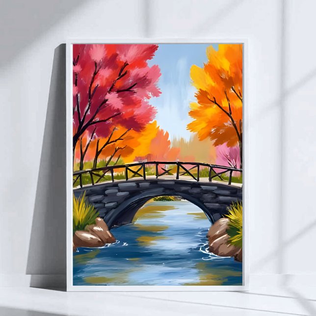 Höstbro Höstlöv Akvarell Natur Poster (Skapare uppladdad)