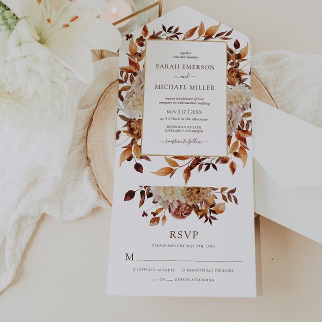 Höstbröllop (Rustic Fall Leaves Wedding All In One Invitation by Painted Paperie
)