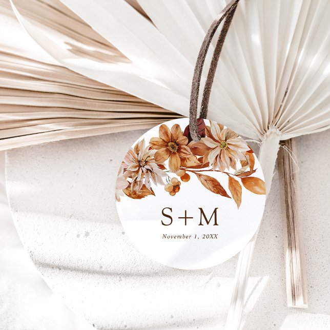 Höstbröllop Gåvor Etiketter (Autumn Leaves Wedding Round Favor Tags by Painted Paperie
)