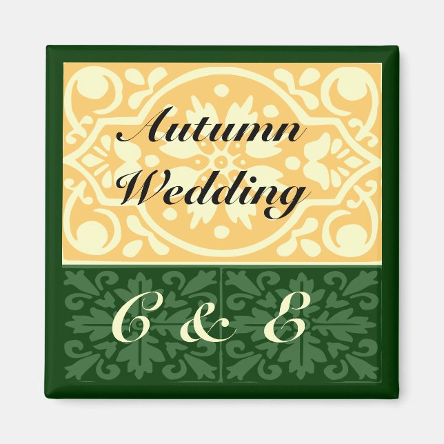 Höstbröllop Grön Tan Monogram Anpassad Magnet (Framsidan)