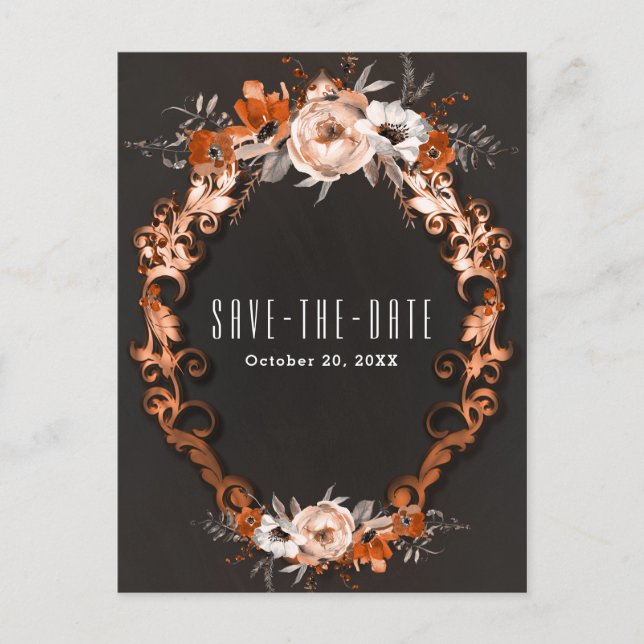 Höstbröllop Orange Blommig Save the Date Meddelande Vykort (Framsida)