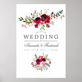 Höstbröllop Vattenfärg Blommig Välkomstskylt Poster