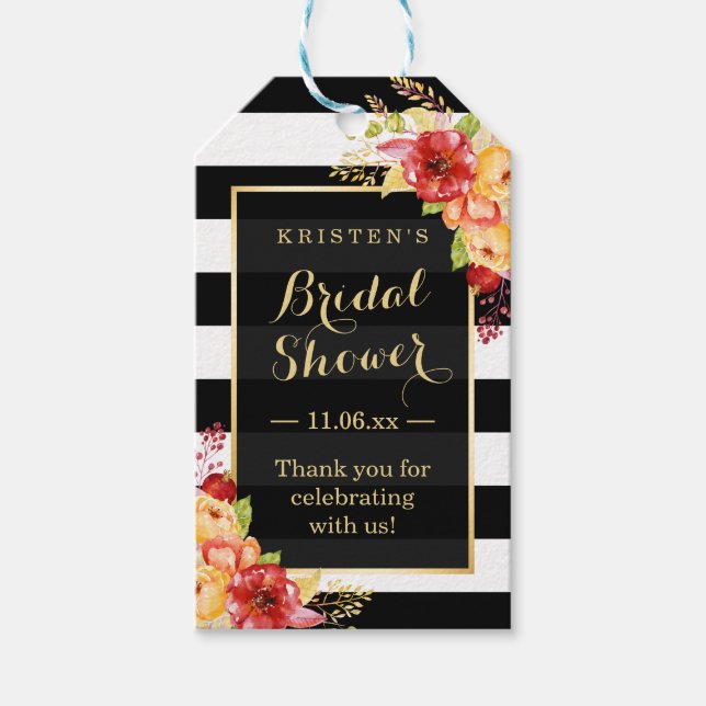 Höstbröllopsfirande Höstblommig Tacksamhet Presentetikett (Framsidan)