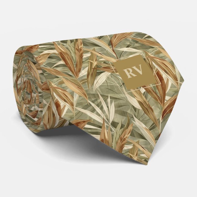 Höstbrun jordton Ornamentalsgräsmonogram Slips (Rullad)