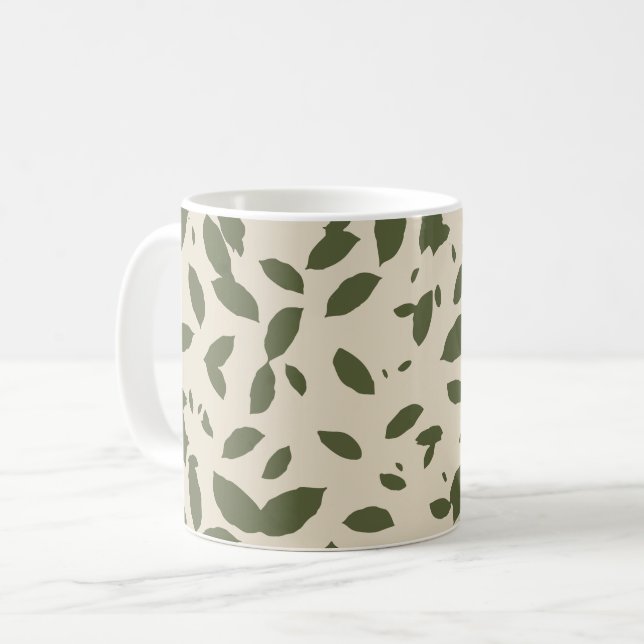 Höstbrunch | Fallande löv Olivgrön Kaffemugg (Framsida vänster)