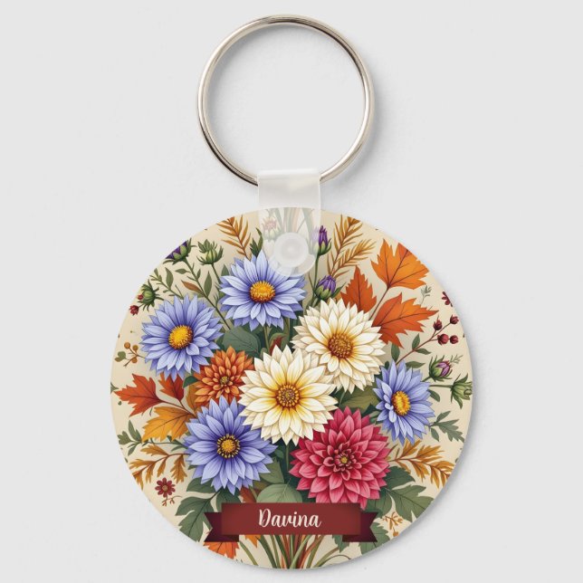 Höstbukett av astrar och dahlior nyckelring (Framsida)