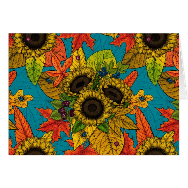 Höstbukett i blått hälsningskort (Framsidan Horizontal)