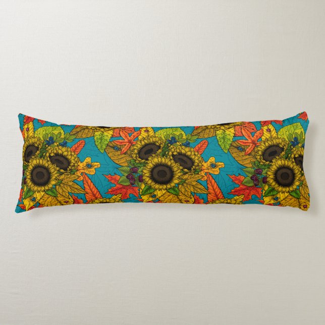 Höstbukett i blått kroppskudde (Framsidan)