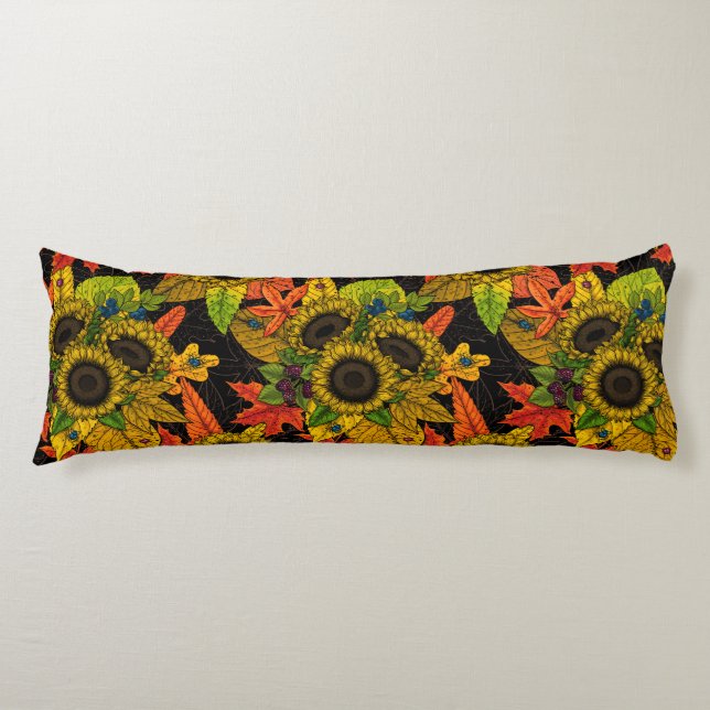 Höstbukett på svart kroppskudde (Framsidan)