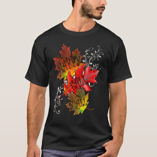 Höstcitatet Lycklig Fall Y'all Mönster Löv Fall Fa T Shirt (Framsida)