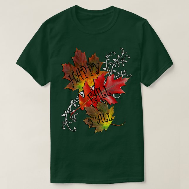 Höstcitatet Lycklig Fall Yall, Mönster Lövs Fall F T Shirt (Design framsida)