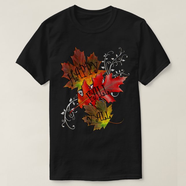 Höstcitatet Lycklig Fall Y'all, Mönster Lövs Fall  T Shirt (Design framsida)