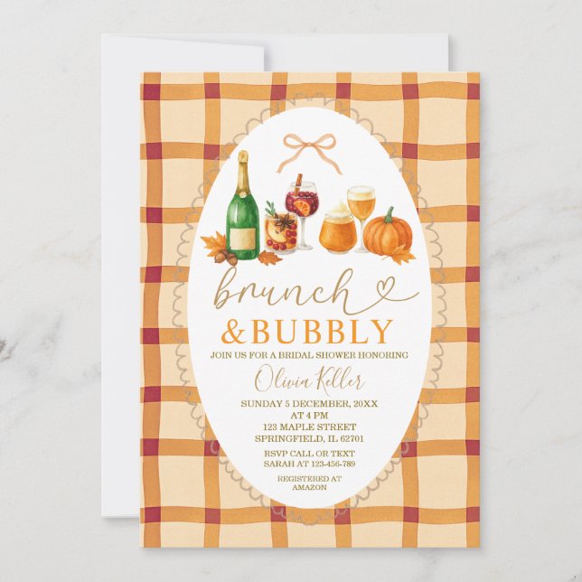 Höstcocktail Bow Brunch & Bubbly Bröllopsdusch Inbjudningar (Framsida)