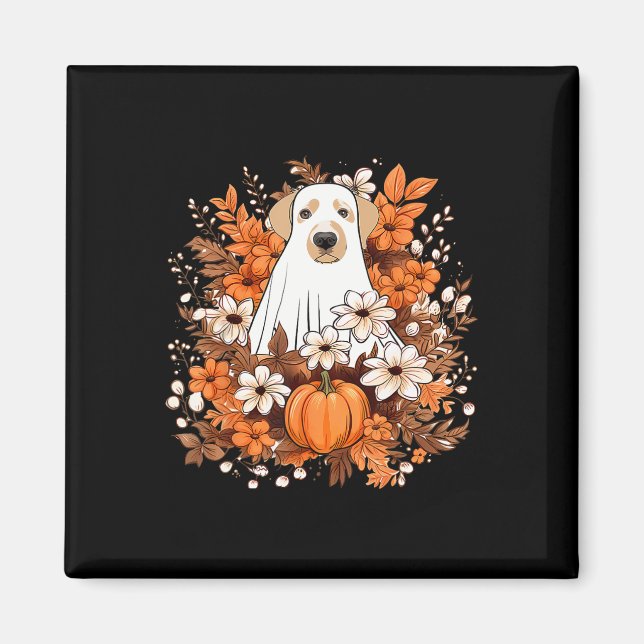 Höstcute Hund Ghost med pumpkin Halloween Fall Magnet (Framsidan)