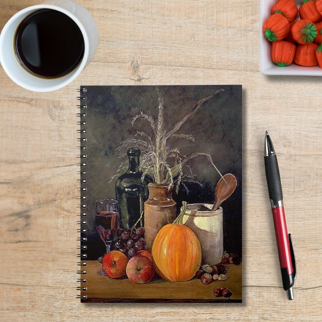 HöstDekorationer på Bord, Pumpkin, Fruit, Drink Anteckningsbok (Autumn Decorations on Table, Pumpkin, Fruit, Drink Notebook)