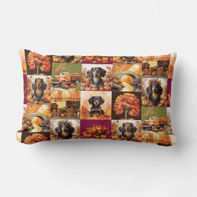 Höstdiagram: Dachshunds och Fall Scenes Lumbarkudde (Framsida)