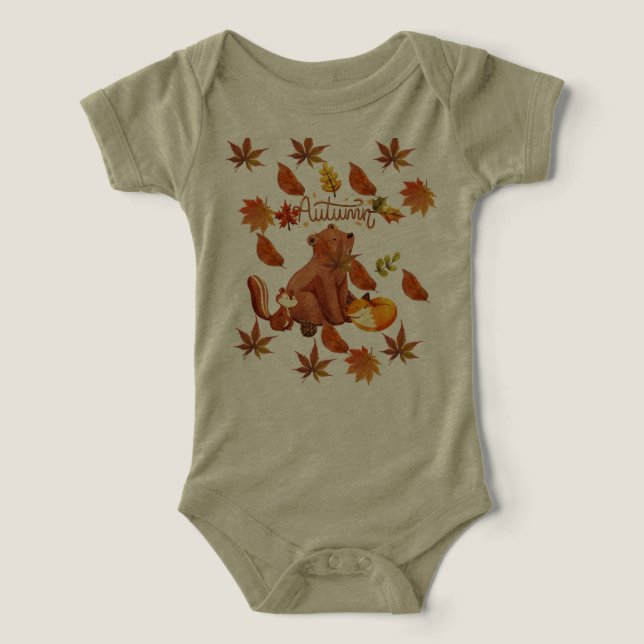 Höstdjur, bodydräkt i baby t shirt (Design Framsida)