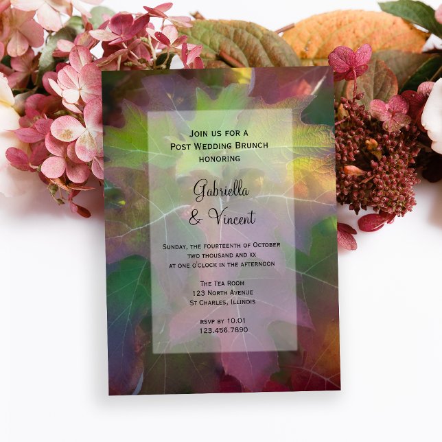 Höstek Oak Leaf Hydrangea Efter Bröllopsfrukost Inbjudningar (Fall in Love with this woodsy natural Autumn Wedding Brunch Invitation.)