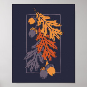 Höstekens löv och mönster (mörk) poster