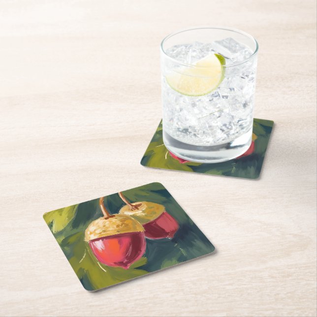 Höstekoll | Akvarell Höst Röd Grön Underlägg Papper Kvadrat (Insitu)