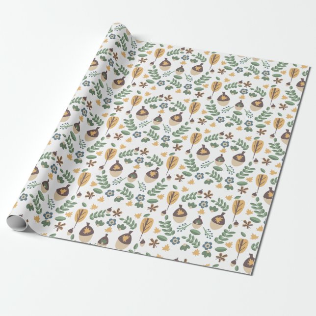 Höstekollöns blomstergrönska presentpapper (Utrullad)