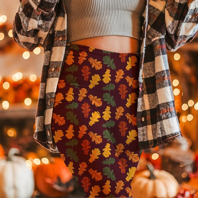 Höstekslöv Faller Burgunder Leggings (Skapare uppladdad)