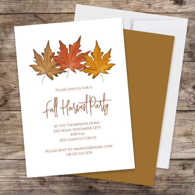 HöstEleganten Foliage Höst löv Minimalist Inbjudningar (Simple Fall Harvest Party Invitation with Botanical Autumn Foliage. )