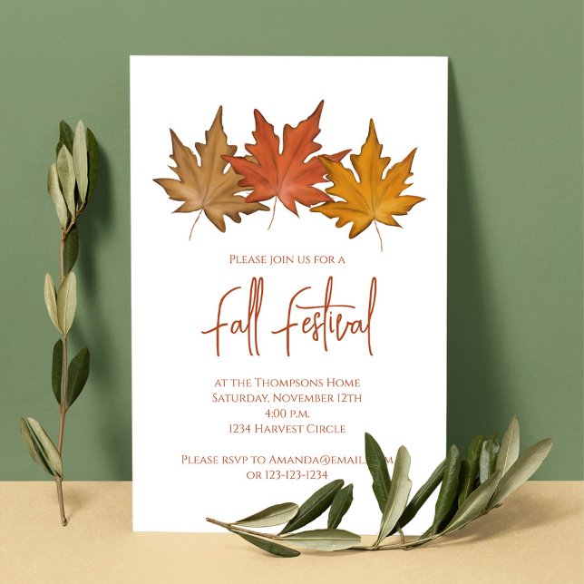 HöstEleganten Foliage Höst löv Minimalist Inbjudningar (watercolor Autumn fall greenery foliage and calligraphy invitation. )