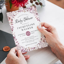 HöstEleganten Lila blommor Foliage Baby Shower