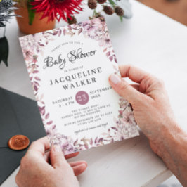 HöstEleganten Lila blommor Foliage Baby Shower Inbjudningar