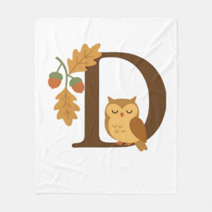 Hösten Alphabet Monogram Brev D - Uggla med Oak L Fleecefilt