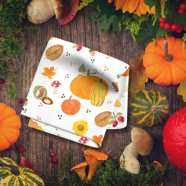 Hösten Älskare Kitchen Towes with Pumpkins Kökshandduk (Folded kitchen towel with an autumnal pattern: Pumpkins, sunflowers, buckeye, rose hip, mushrooms...)