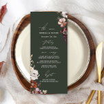 Hösten Anemone Blommigt Mörk grönt Bröllop Menu Meny<br><div class="desc">Högeranemonformade blommigtar på översta högerna och grund lämnat med mörk grönt bakgrund och vit text.</div>
