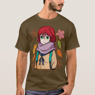 Hösten Anime Kawaii Red Hair Girl Fall Thanksgivna T Shirt