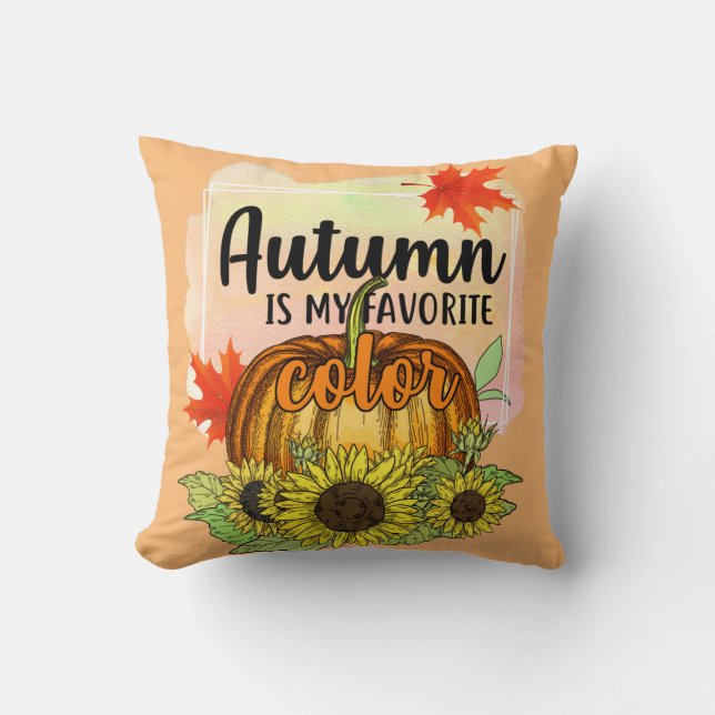 Hösten är min favorit Färg - Löv Pumpkin Kudde (Framsida)