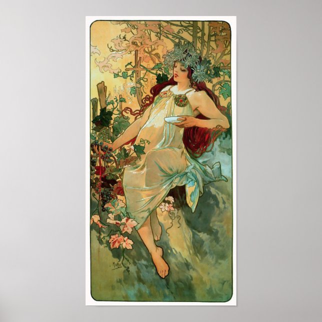 Hösten av Alphonse Mucha ~ Art nouveau Poster (Framsidan)