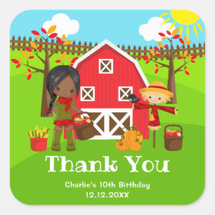 Hösten Barnyard Birthday Mörk Skin Girl Tack Fyrkantigt Klistermärke