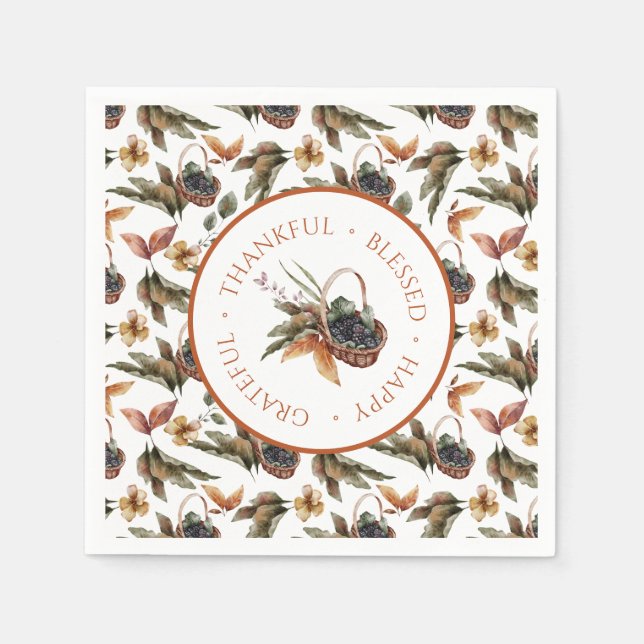 Hösten Basket i Berries tacksamma tacksamma välsig Pappersservett (Framsidan)