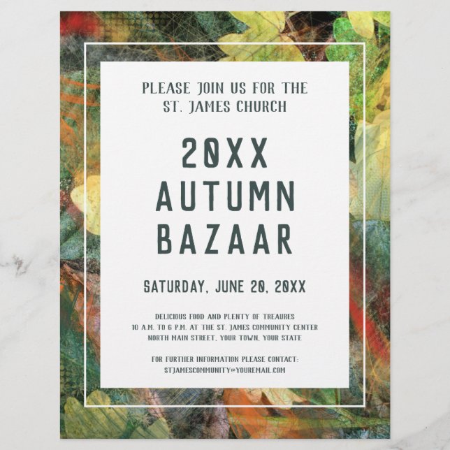 Hösten Bazaar, School eller Community Event Grönt  Reklamblad (Framsidan)