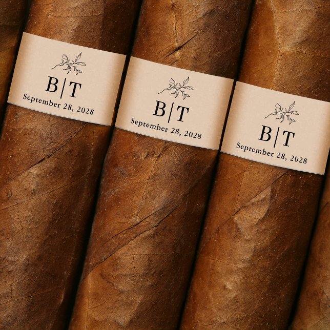 Hösten Beige Bröllop Cigar Band-etikett Returadress Etikett (Create custom cigar labels for your wedding or engagement.)