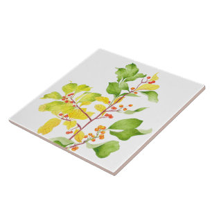 Hösten Berries på en keramik Tile Kakelplatta