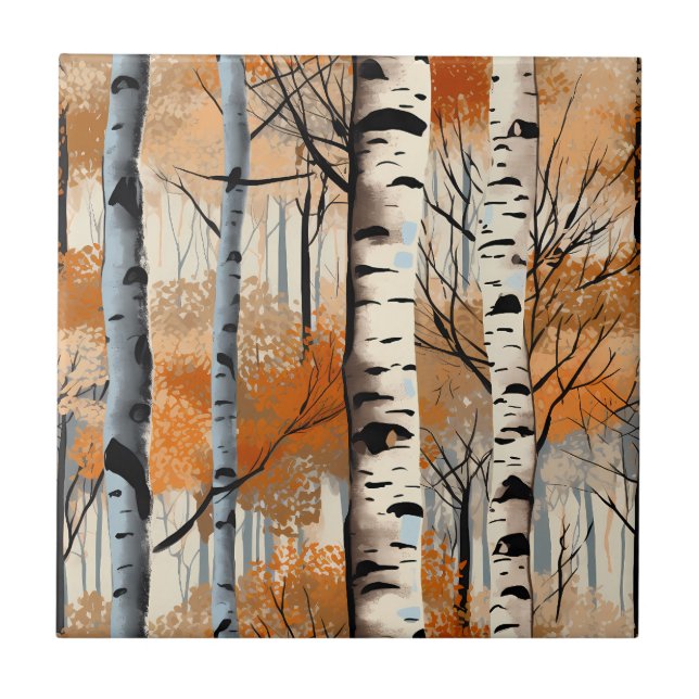 Hösten Birch Träd Tile Kakelplatta (Framsidan)