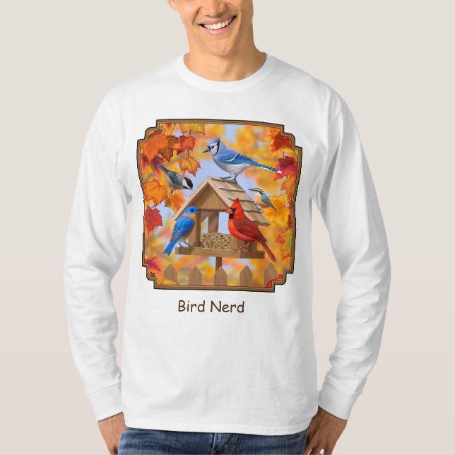 Hösten Bird Feeder Bird Nerd T-shirt (Framsida)