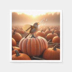 Hösten Bird Singing på en Pumpkin Pappersservett