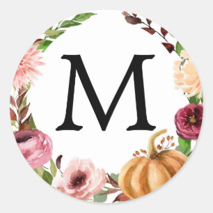 Hösten Bliss Monogram Favors Stickers Rustic Runt Klistermärke