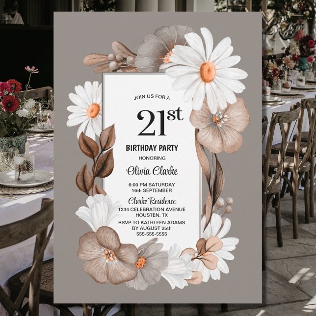 Hösten Blommigt 21:a födelsedagen Party Inbjudningar (Skapare uppladdad)