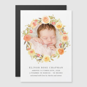 Hösten Blommigt Baby Magnetic Birth Notice Magnetisk Inbjudningskort