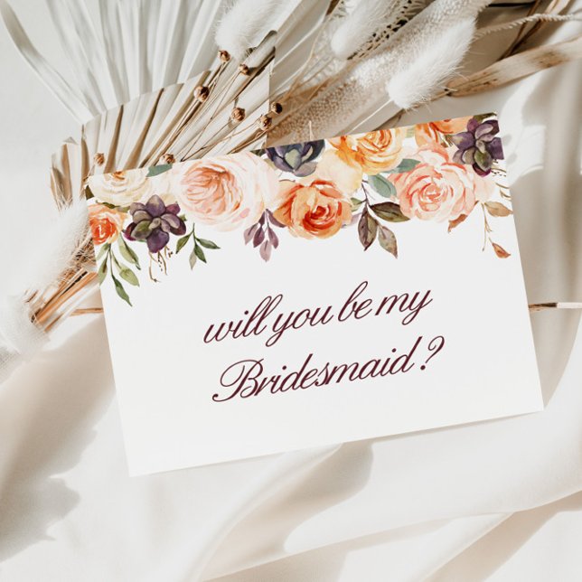 Hösten blommigt blir mitt Bridesmaid-kort Inbjudan Vykort (Skapare uppladdad)