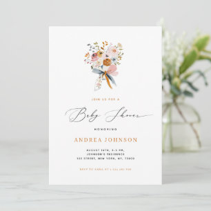 Hösten Blommigt Bouquet med en babystövel för baby Inbjudningar